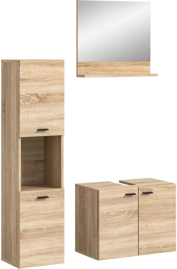 Welltime Badmeubelset Tampa breedte 102cm 3-delig Wastafelonderkast spiegel hoge kast (3 stuks) - Foto 4