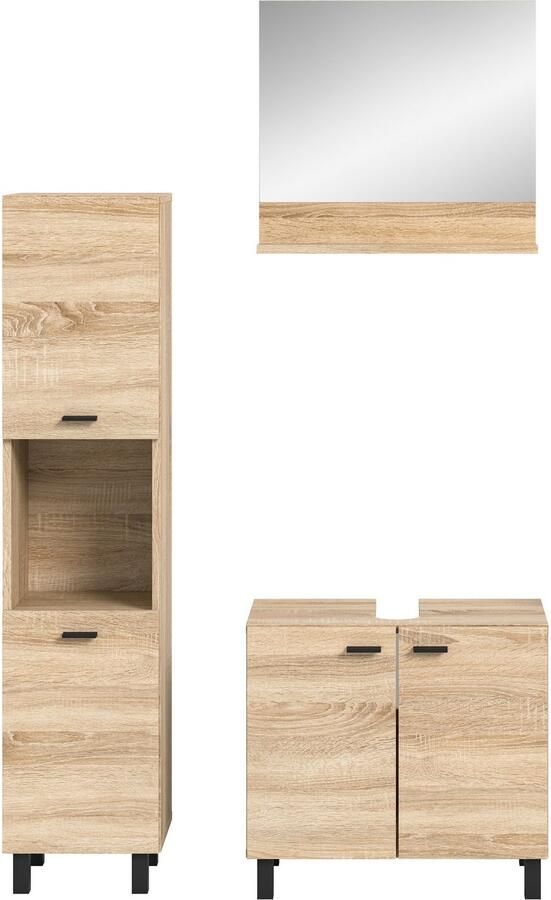 Welltime Badmeubelset Tampa breedte 102cm 3-delig Wastafelonderkast spiegel hoge kast (3 stuks) - Foto 7