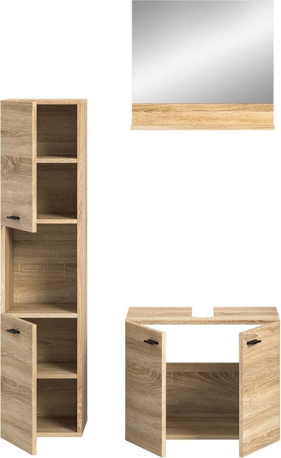 Welltime Badmeubelset Tampa breedte 102cm 3-delig Wastafelonderkast spiegel hoge kast (3 stuks) - Foto 6