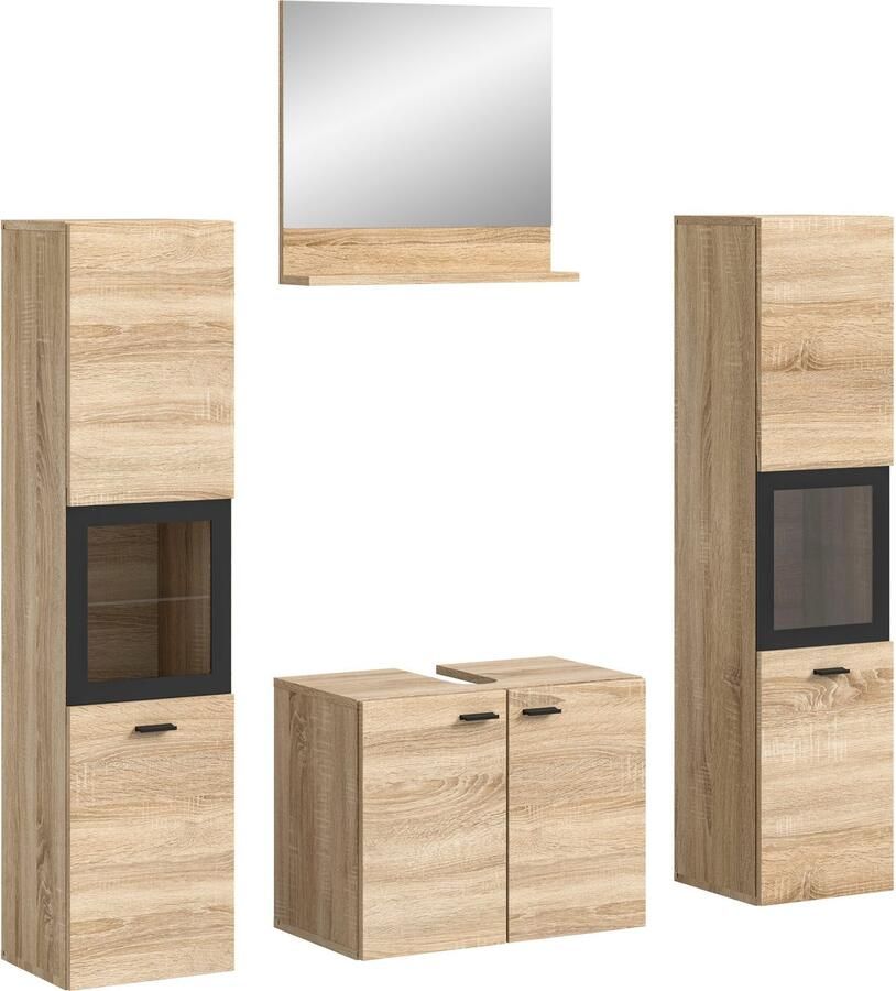 Welltime Badmeubelset Tampa breedte 137cm 4-delig Wastafelonderkast spiegel hoge kast (4 stuks) - Foto 4