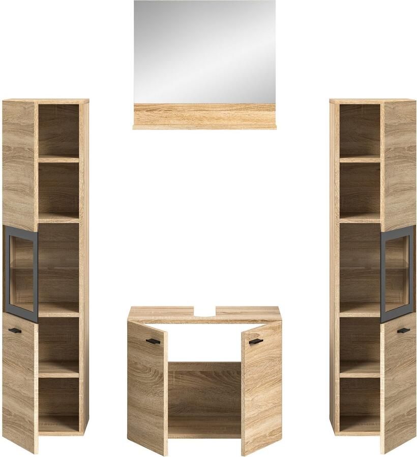 Welltime Badmeubelset Tampa breedte 137cm 4-delig Wastafelonderkast spiegel hoge kast (4 stuks) - Foto 2