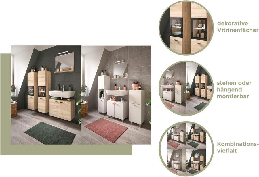 Welltime Badmeubelset Tampa breedte 137cm 4-delig Wastafelonderkast spiegel hoge kast (4 stuks) - Foto 11