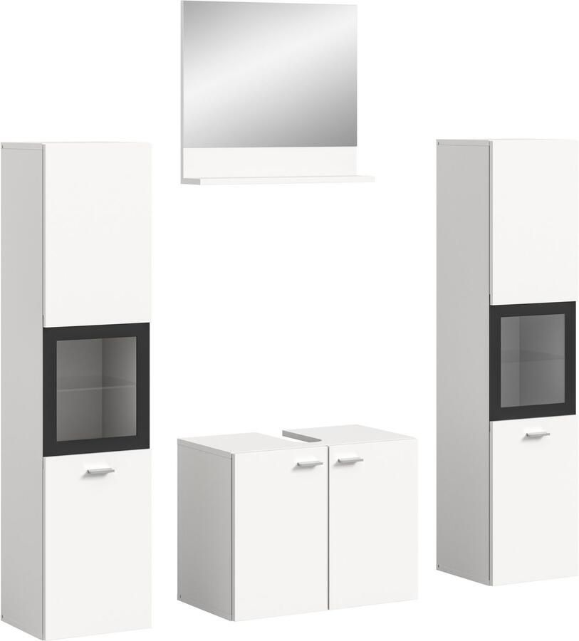 Welltime Badmeubelset Tampa breedte 137cm 4-delig Wastafelonderkast spiegel hoge kast (4 stuks) - Foto 2