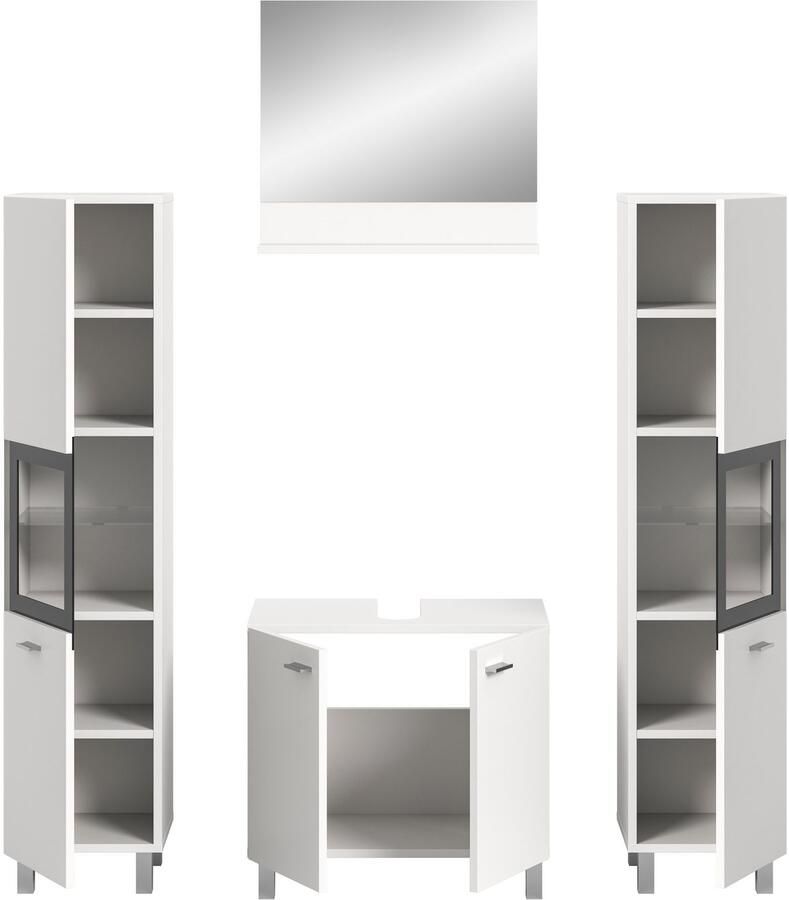 Welltime Badmeubelset Tampa breedte 137cm 4-delig Wastafelonderkast spiegel hoge kast (4 stuks) - Foto 5