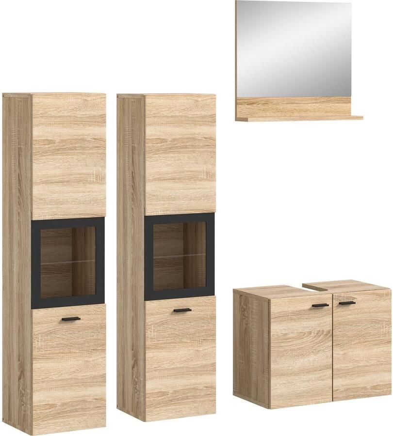 Welltime Badmeubelset Tampa breedte 137cm 4-delig Wastafelonderkast spiegel hoge kast (4 stuks) - Foto 5