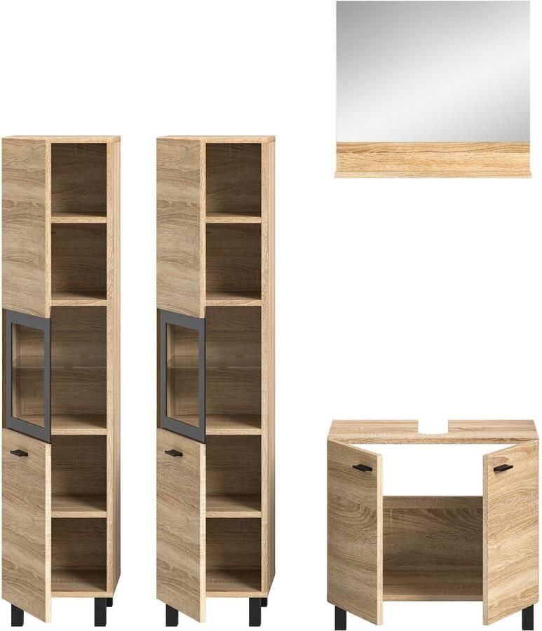 Welltime Badmeubelset Tampa breedte 137cm 4-delig Wastafelonderkast spiegel hoge kast (4 stuks) - Foto 6