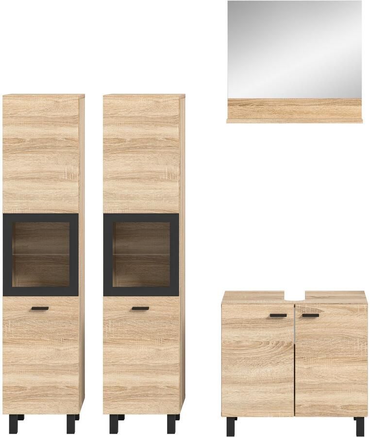 Welltime Badmeubelset Tampa breedte 137cm 4-delig Wastafelonderkast spiegel hoge kast (4 stuks) - Foto 7