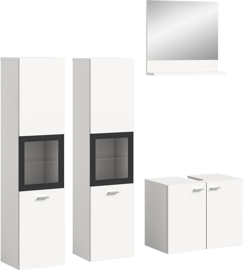 Welltime Badmeubelset Tampa breedte 137cm 4-delig Wastafelonderkast spiegel hoge kast (4 stuks) - Foto 4