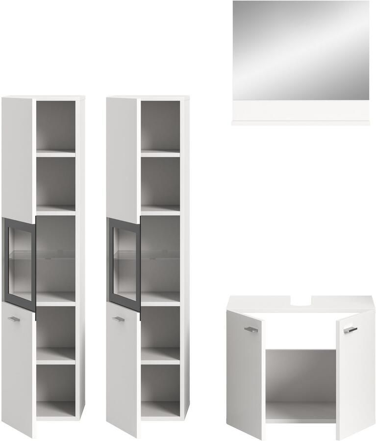 Welltime Badmeubelset Tampa breedte 137cm 4-delig Wastafelonderkast spiegel hoge kast (4 stuks) - Foto 6