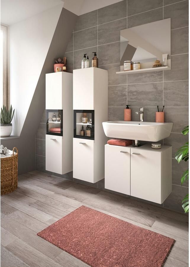 Welltime Badmeubelset Tampa breedte 137cm 4-delig Wastafelonderkast spiegel hoge kast (4 stuks) - Foto 9