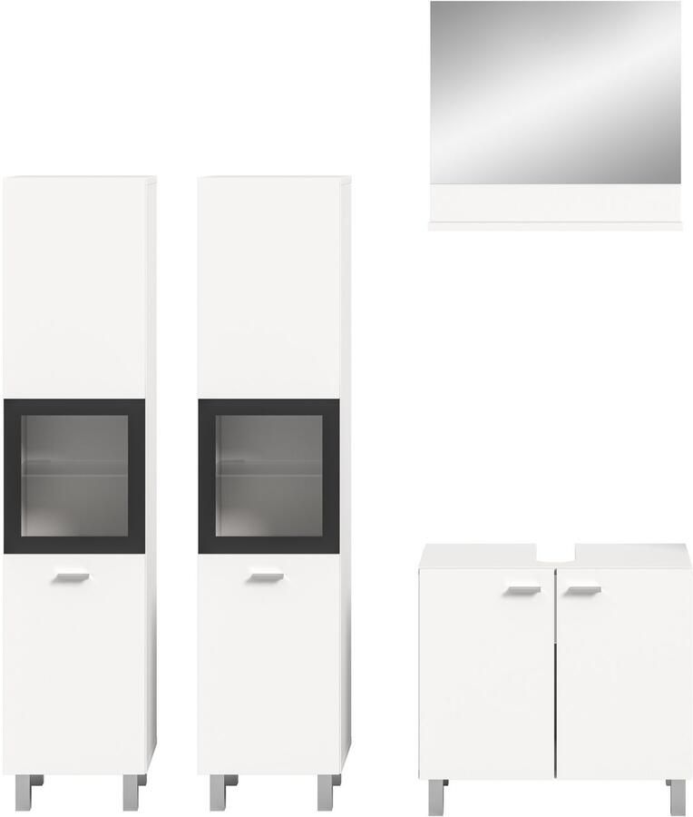 Welltime Badmeubelset Tampa breedte 137cm 4-delig Wastafelonderkast spiegel hoge kast (4 stuks) - Foto 7