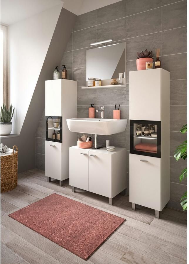 Welltime Badmeubelset Tampa breedte 137cm 4-delig Wastafelonderkast spiegel hoge kast (4 stuks) - Foto 8