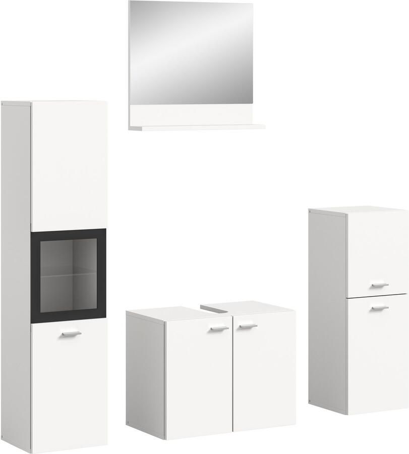 Welltime Badmeubelset Tampa breedte 137cm 4-delig Wastafelonderkast spiegel hoge kast midikast (4 stuks) - Foto 3