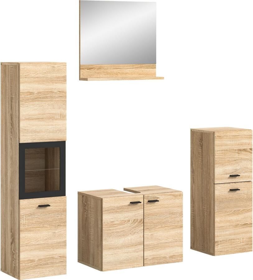 Welltime Badmeubelset Tampa breedte 137cm 4-delig Wastafelonderkast spiegel hoge kast midikast (4 stuks) - Foto 3