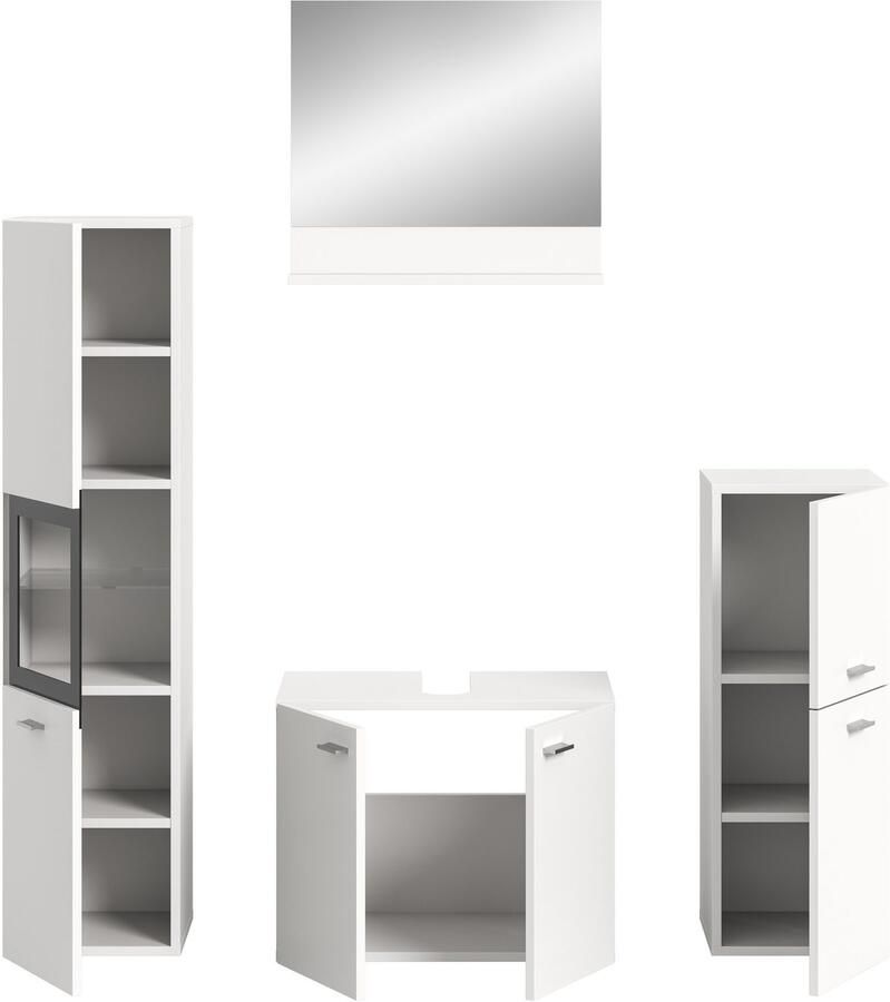Welltime Badmeubelset Tampa breedte 137cm 4-delig Wastafelonderkast spiegel hoge kast midikast (4 stuks) - Foto 4