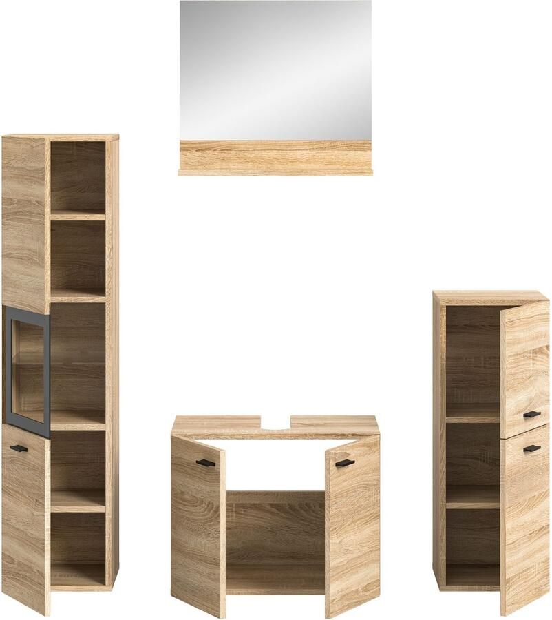 Welltime Badmeubelset Tampa breedte 137cm 4-delig Wastafelonderkast spiegel hoge kast midikast (4 stuks) - Foto 4