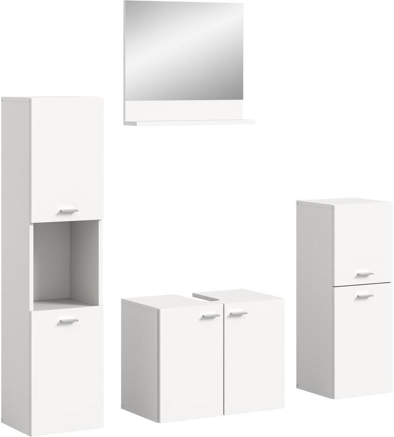 Welltime Badmeubelset Tampa breedte 137cm 4-delig Wastafelonderkast spiegel hoge kast midikast (4 stuks) - Foto 3