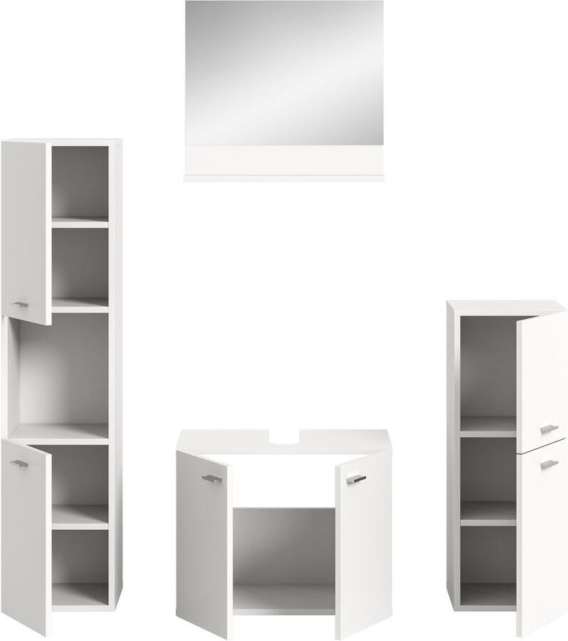 Welltime Badmeubelset Tampa breedte 137cm 4-delig Wastafelonderkast spiegel hoge kast midikast (4 stuks) - Foto 4