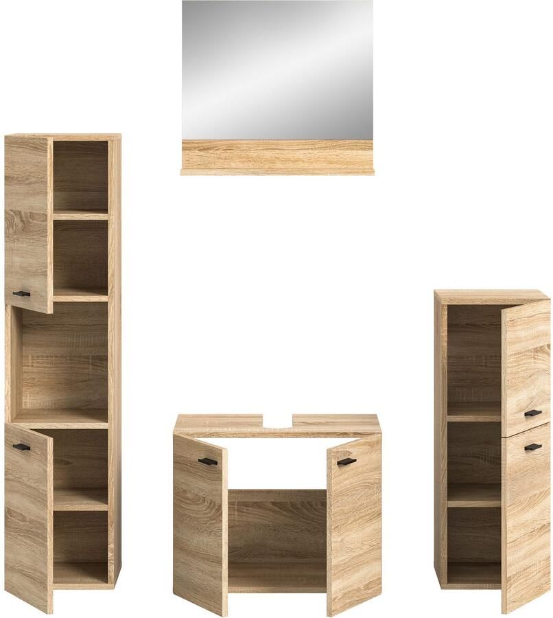 Welltime Badmeubelset Tampa breedte 137cm 4-delig Wastafelonderkast spiegel hoge kast midikast (4 stuks) - Foto 4