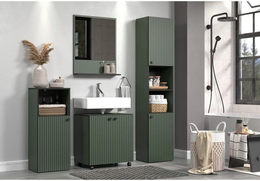 Welltime Wastafelonderkast Amrum BxHxD 80 x 64 x 42 cm wastafelonderkast eiken rillen-look (1 stuk) - Foto 4