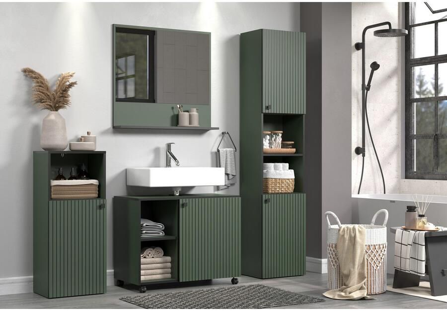 Welltime Wastafelonderkast Amrum BxHxD 60 x 64 x 42 cm wastafelonderkast eiken rillen-look - Foto 4