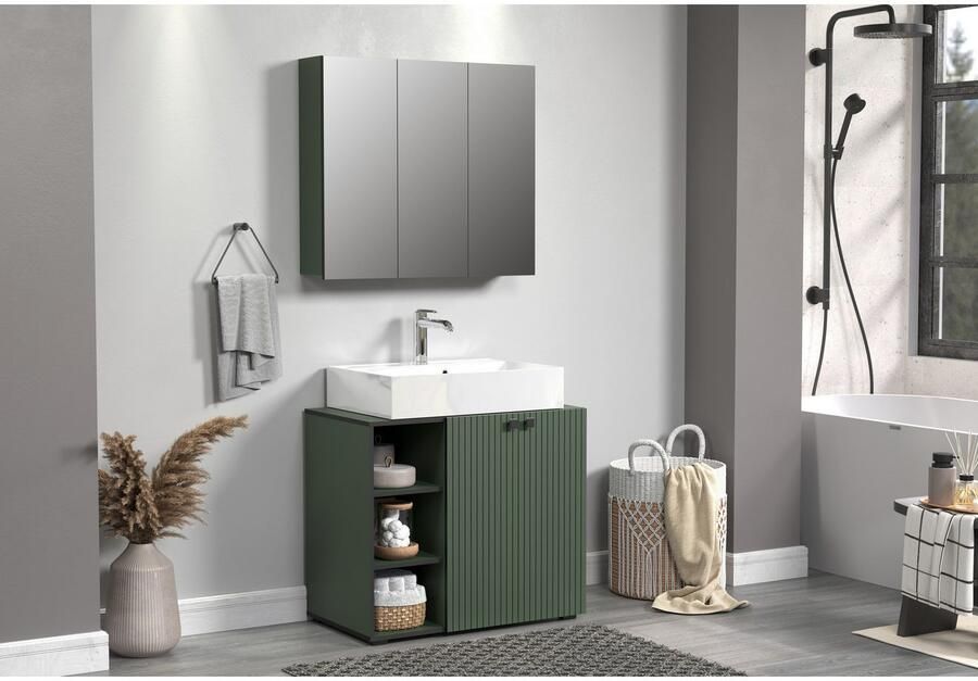 Welltime Wastafelonderkast Amrum BxHxD 60 x 64 x 42 cm wastafelonderkast eiken rillen-look - Foto 5