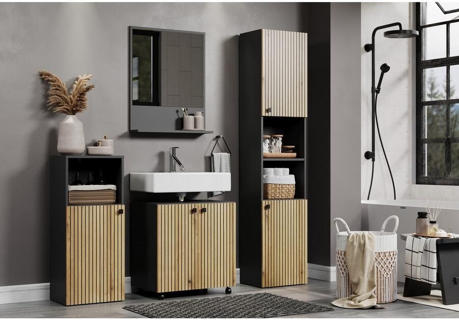 Welltime Hoge kast Amrum Breedte 40 cm ruime hoge kast eik ribbellook badkamerkast - Foto 3