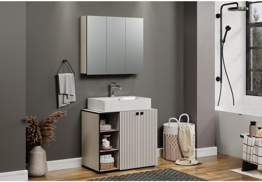 Welltime Wastafelonderkast BxHxD 80 x 64 x 42 cm wastafelonderkast eiken rillen-look - Foto 5