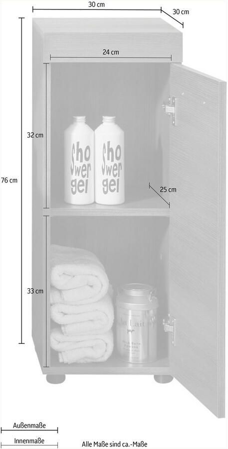 Welltime Bergkast Royan Badkommode met 2 vakken in rookzilverkleur Afmetingen (B D H) 30 30 76 cm