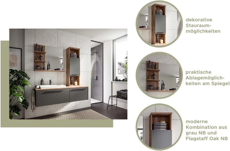 Welltime Halfhoge kast Agen Breedte 35 cm 1 deur 2 open vakken 1 legplank Hangkast badkamermeubels badkamerkast kast wandkast badkamer (1 stuk) - Foto 4