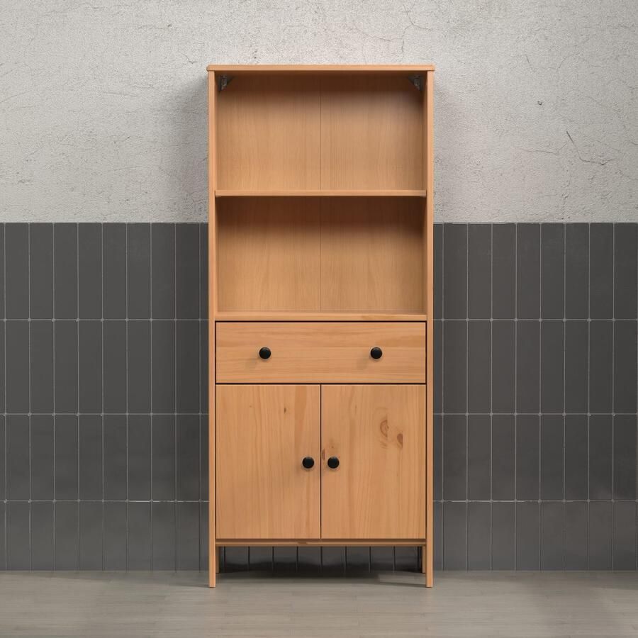 Welltime Halfhoge kast Kall Brede badkamerplank van massief grenenhout Wit of bruin gelakt (1 stuk)