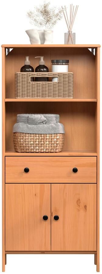 Welltime Halfhoge kast Kall Brede badkamerplank van massief grenenhout Wit of bruin gelakt (1 stuk) - Foto 7