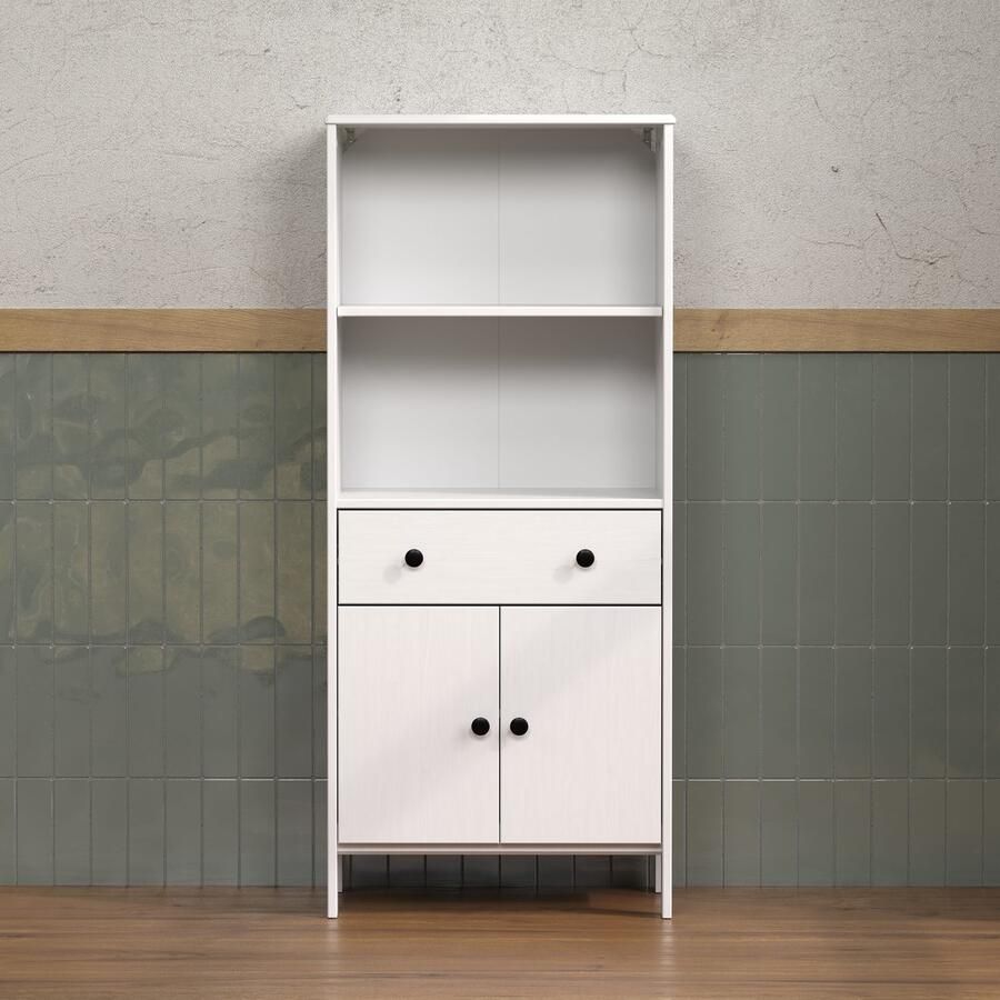 Welltime Halfhoge kast Kall Brede badkamerplank van massief grenenhout Wit of bruin gelakt (1 stuk)