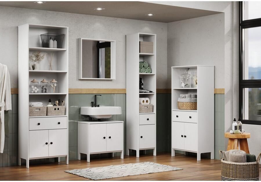 Welltime Halfhoge kast Kall Brede badkamerplank van massief grenenhout Wit of bruin gelakt (1 stuk) - Foto 5