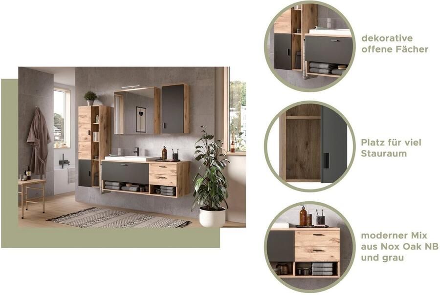 Welltime Hoge kast Dolo breedte 48 cm 2 deuren 4 open vakken 5 variabele planken (1 stuk) - Foto 4