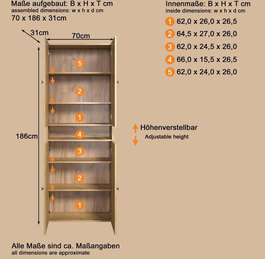 Welltime Hoge kast Amrum Badkamerkast met en zonder lade (B D H) 40-70 31 186 cm (1 stuk) - Foto 4