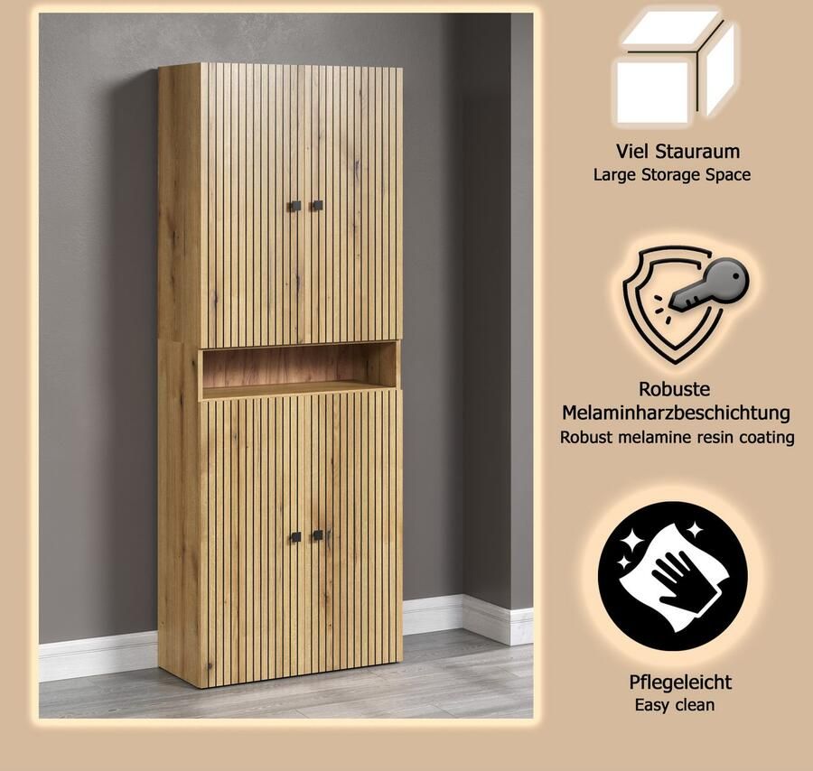 Welltime Hoge kast Amrum Badkamerkast met en zonder lade (B D H) 40-70 31 186 cm (1 stuk) - Foto 6