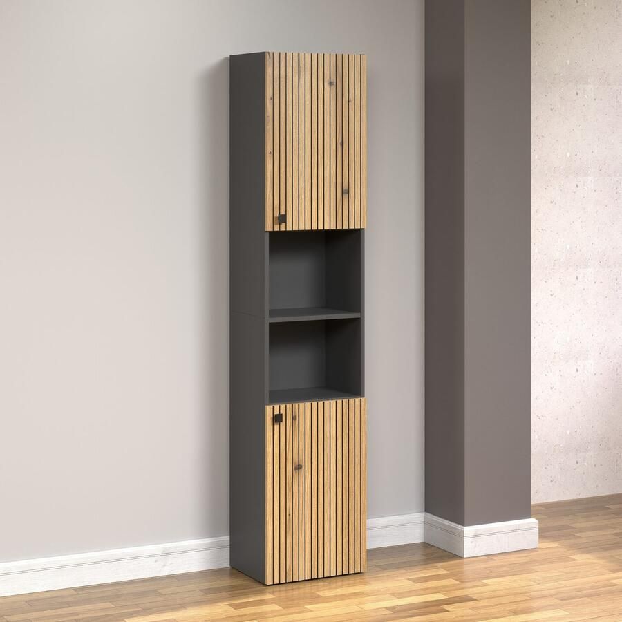 Welltime Hoge kast Amrum Breedte 40 cm ruime hoge kast eik ribbellook badkamerkast