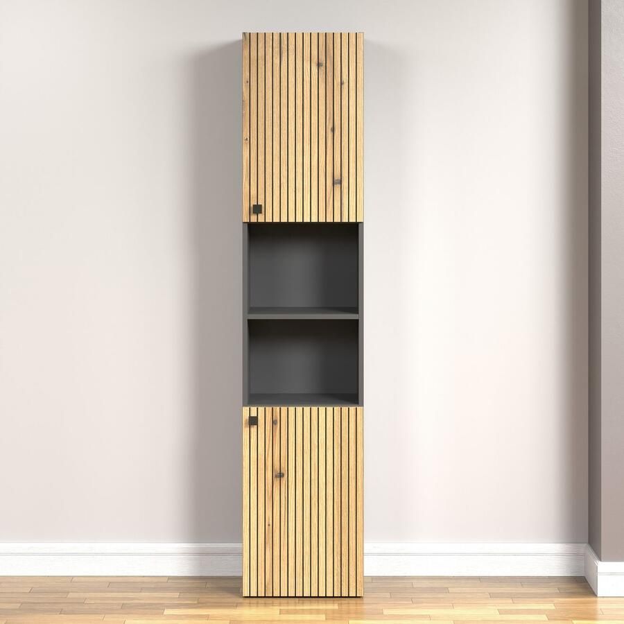 Welltime Hoge kast Amrum Breedte 40 cm ruime hoge kast eik ribbellook badkamerkast - Foto 2