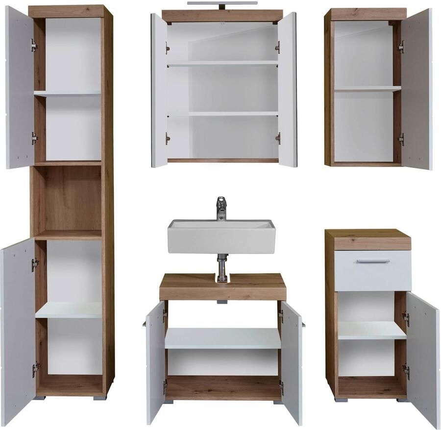 Welltime Hoge kast Avena Badkamer hoge kast met open vak 2 deuren en 2 planken