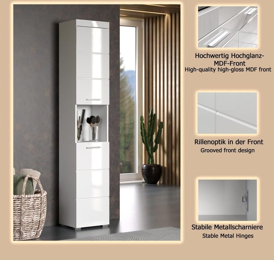 Welltime Hoge kast Avena Badkast met 2 deuren & 1 vak (B D H) 37 31 190 cm - Foto 3