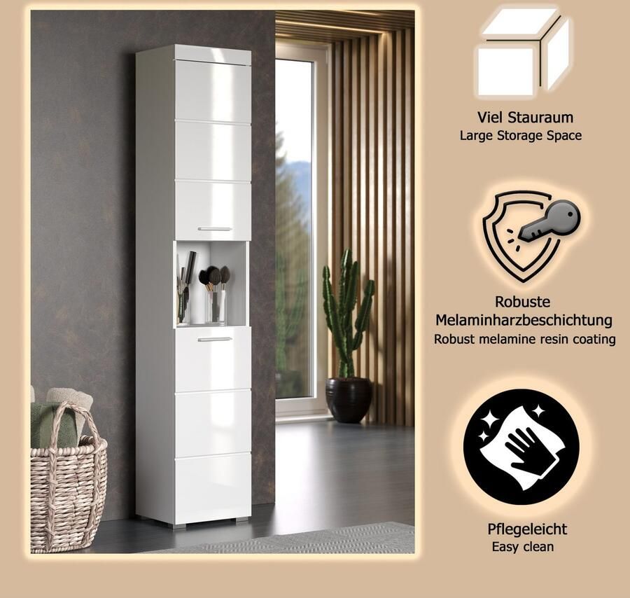 Welltime Hoge kast Avena Badkast met 2 deuren & 1 vak (B D H) 37 31 190 cm - Foto 4