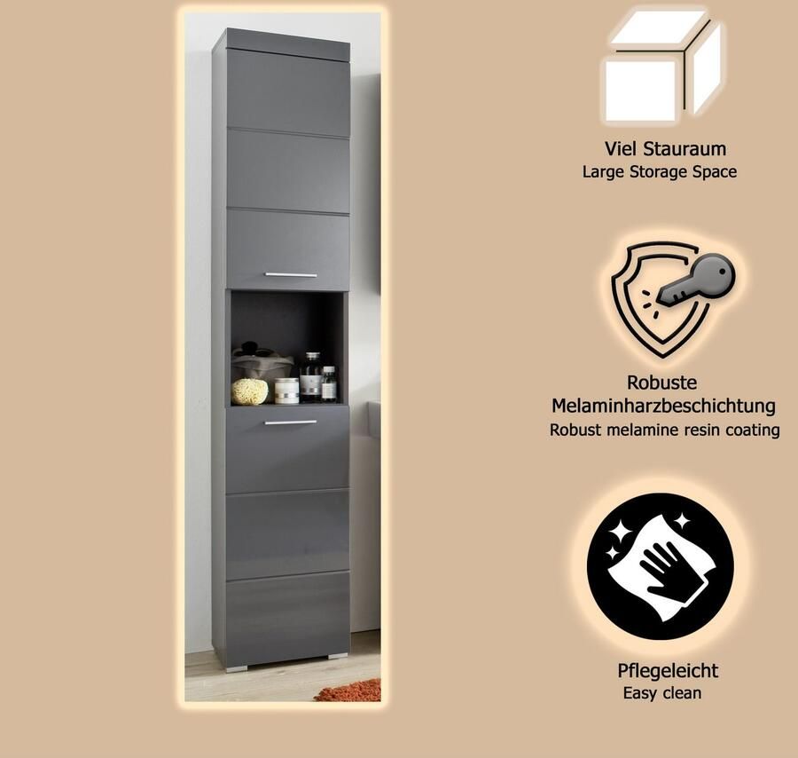 Welltime Hoge kast Avena Badkast met 2 deuren & 1 vak (B D H) 37 31 190 cm - Foto 3