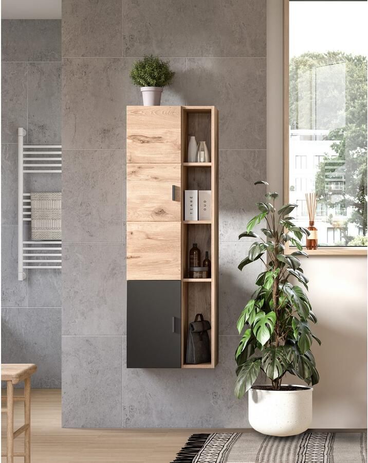 Welltime Hoge kast Dolo breedte 48 cm 2 deuren 4 open vakken 5 variabele planken (1 stuk)