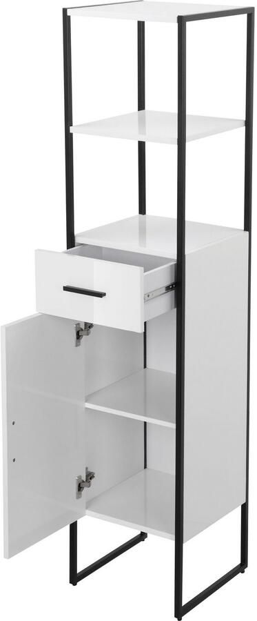 Welltime Hoge kast Pisa kast WC bad hoogglans metaal badkamerkast met lade en deur breedte 35 cm - Foto 3