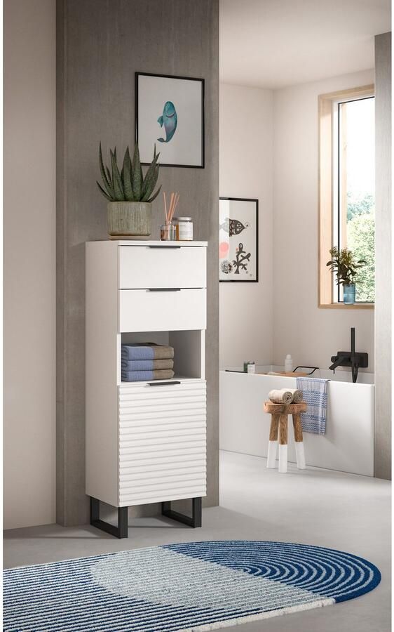 Welltime Onderkast Litica hoogte 110 cm 2 lades 1 deur 1 open vak Badkamerkast midikast badkamer badkamermeubels - Foto 5