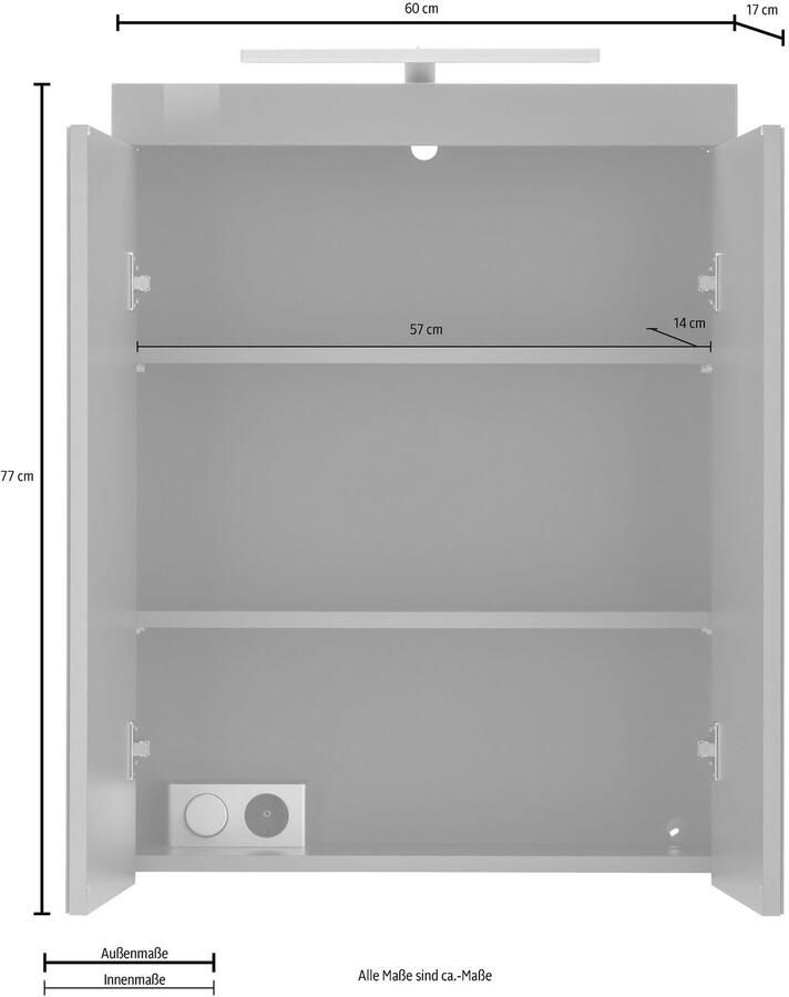 Welltime Spiegelkast Avena Badkamerkast optioneel met LED-verlichting (B D H) 60 17 77 cm - Foto 3