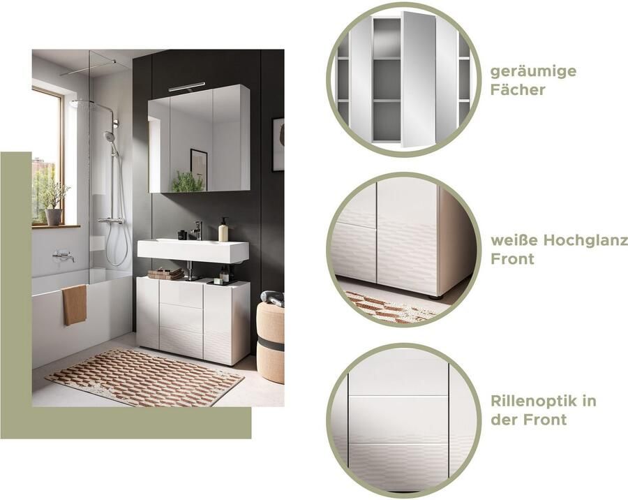 Welltime Spiegelkast BIEL TOPSELLER! breedte 82 cm 3 deuren 6 legplanken 9 vakken (1 stuk) - Foto 5