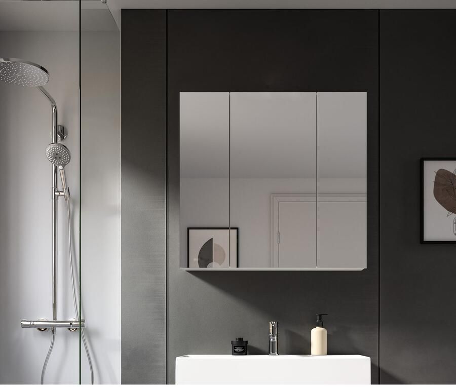 Welltime Spiegelkast BIEL TOPSELLER! breedte 82 cm 3 deuren 6 legplanken 9 vakken (1 stuk) - Foto 4