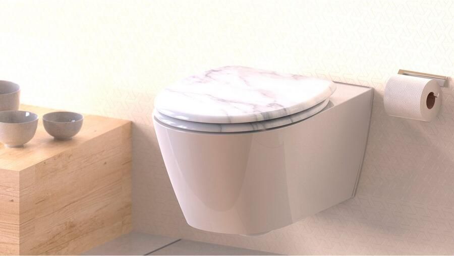 Welltime Toiletzitting Marble afneembaar softclosemechanisme breukbestendig duroplast snelsluiting - Foto 6